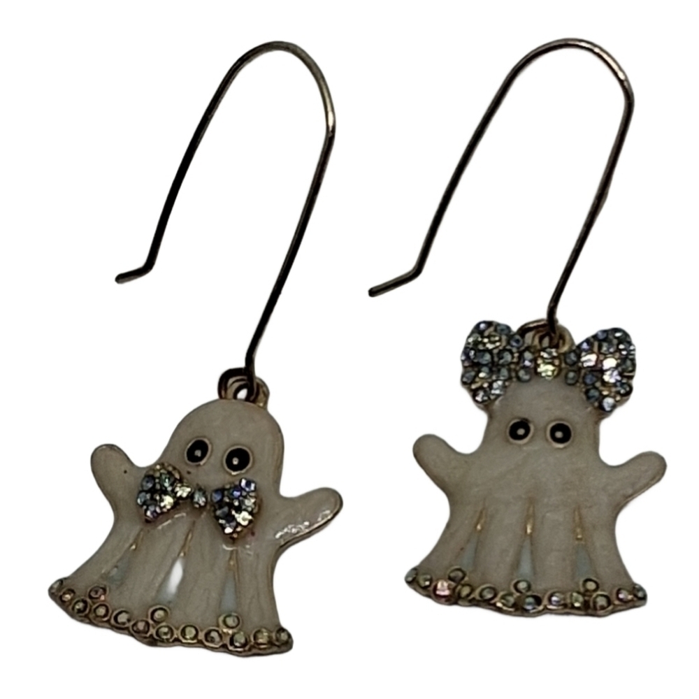 Bella Jack Rhinestone Ghost Dangle Earrings - Boy & Girl Mismatched Pair